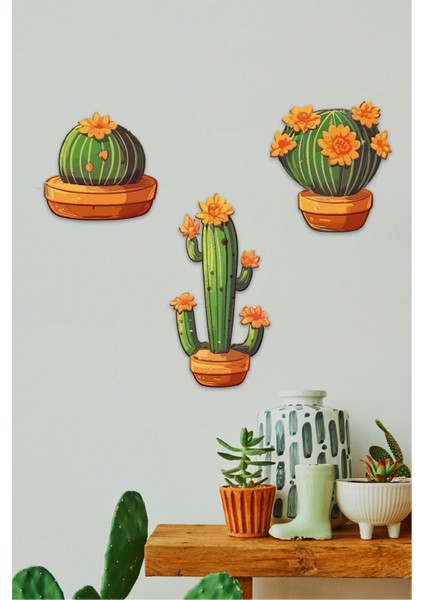 Kaktüs Tasarımlı Dekoratif Tablo Seti 112220