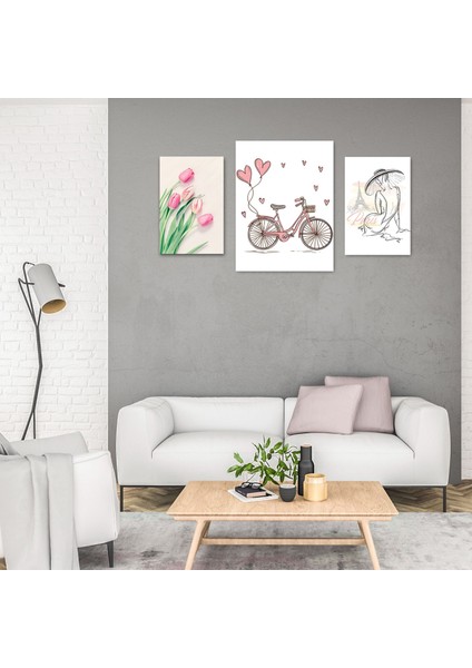 Pembe Paris 3'lü Tablo Seti 88007