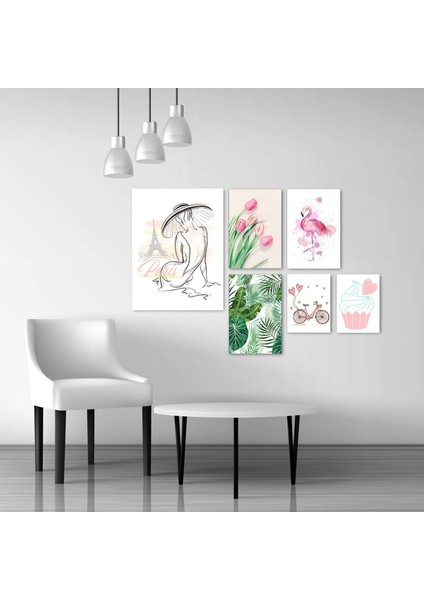 Pembe Paris 6'li Tablo Seti 88010