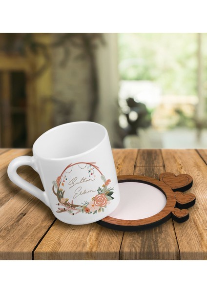 Kişiye Özel Tasarım Türk Kahvesi Fincanı ve Kalpli Fincan Altlığı 101768