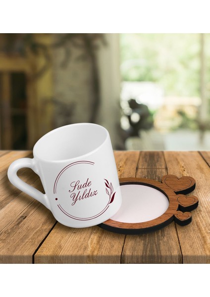 Kişiye Özel Tasarım Türk Kahvesi Fincanı ve Kalpli Fincan Altlığı 101540
