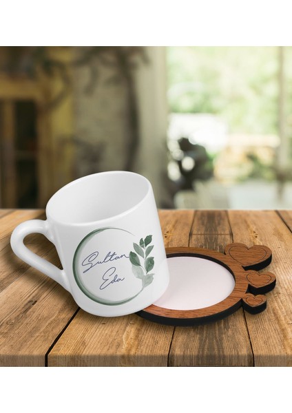 Kişiye Özel Tasarım Türk Kahvesi Fincanı ve Kalpli Fincan Altlığı 101784