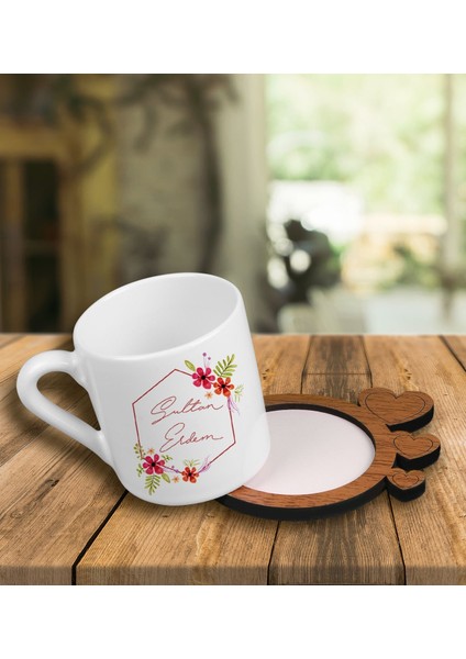 Kişiye Özel Tasarım Türk Kahvesi Fincanı ve Kalpli Fincan Altlığı 101679