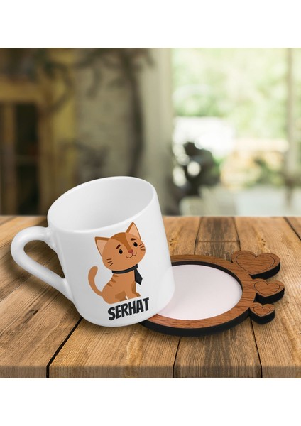 Kişiye Özel Tasarım Türk Kahvesi Fincanı ve Kalpli Fincan Altlığı 101527