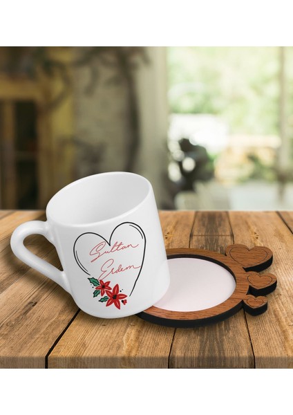 Kişiye Özel Tasarım Türk Kahvesi Fincanı ve Kalpli Fincan Altlığı 101773