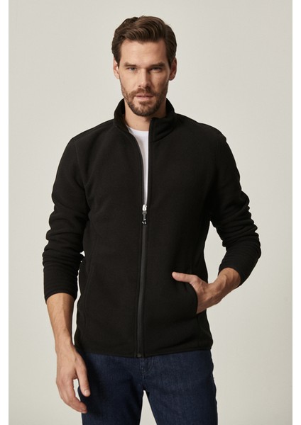 Erkek Siyah Anti-pilling Tüylenme Yapmayan Standart Fit Dik Bato Yaka Sweatshirt Polar Ceket modelleri