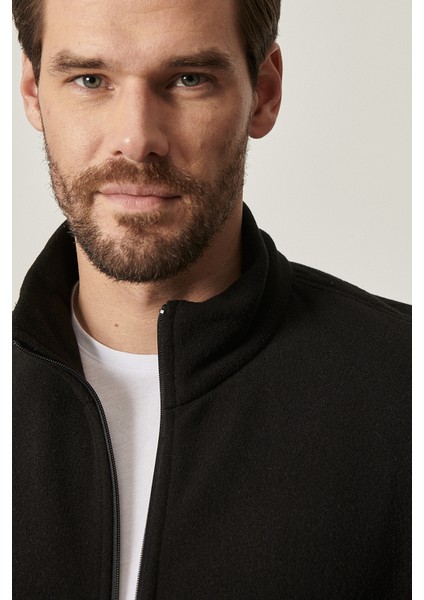 Erkek Siyah Anti-pilling Tüylenme Yapmayan Standart Fit Dik Bato Yaka Sweatshirt Polar Ceket fırsatları