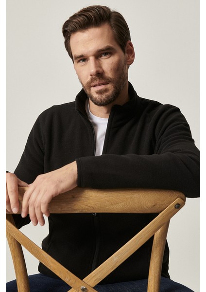 Erkek Siyah Anti-pilling Tüylenme Yapmayan Standart Fit Dik Bato Yaka Sweatshirt Polar Ceket indirimleri