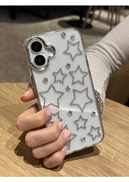 iPhone 16 Plus Uyumlu Hologram Yıldızlı Şeffaf Kılıf