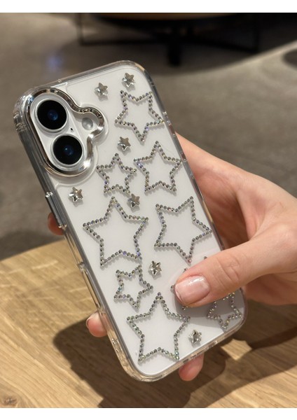 iPhone 16 Plus Uyumlu Hologram Yıldızlı Şeffaf Kılıf modelleri