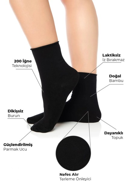 Bambu Kadın Lastiksiz Soket Dikişsiz Premium Çorap 36-40 Numara Siyah Renk Tekli fiyatları