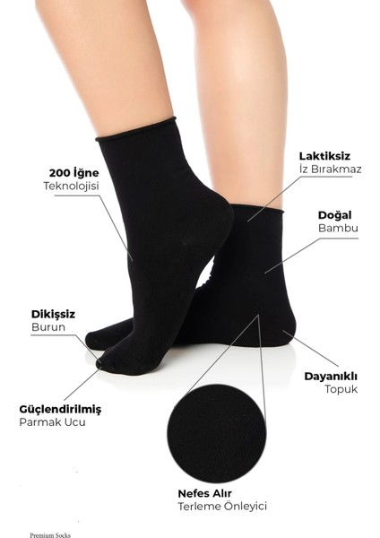 Bambu Kadın Lastiksiz Soket Dikişsiz Premium Çorap 36-40 Numara Renk Ekru-Gri-Siyah 3lü fiyatları