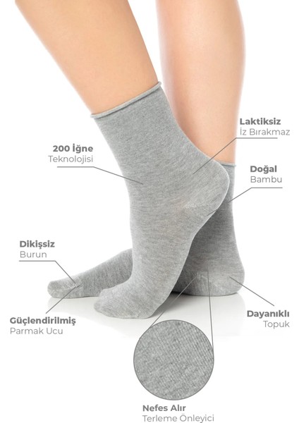Bambu Kadın Lastiksiz Soket Dikişsiz Premium Çorap 36-40 Numara Renk Ekru-Gri-Siyah 3lü fırsatları