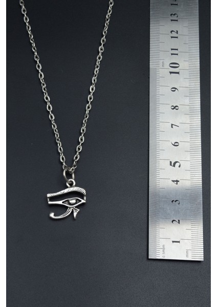 Minimal Horos'un - Ra'nın Gözü Gümüş Kaplama Unisex Düz Zincir Kolye kod 892