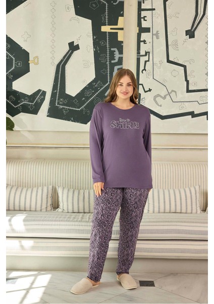 Kadın Inci Büyük Beden Shıne Lavanta Moru Pijama Takım 0644