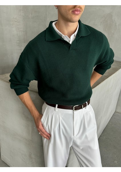 Erkek Polo Yaka Örme Oversize Kazak fiyatları