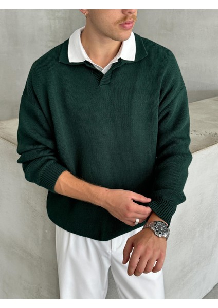 Erkek Polo Yaka Örme Oversize Kazak modelleri