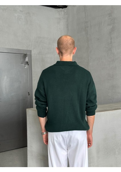 Erkek Polo Yaka Örme Oversize Kazak indirimleri