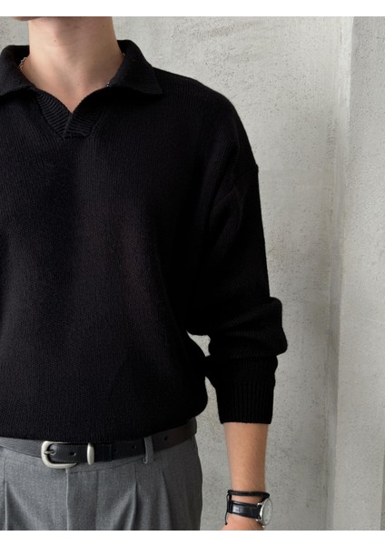 Erkek Polo Yaka Örme Oversize Kazak modelleri