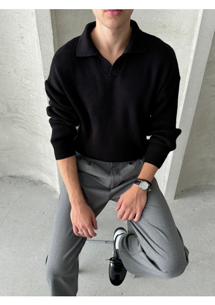 Erkek Polo Yaka Örme Oversize Kazak fiyatları