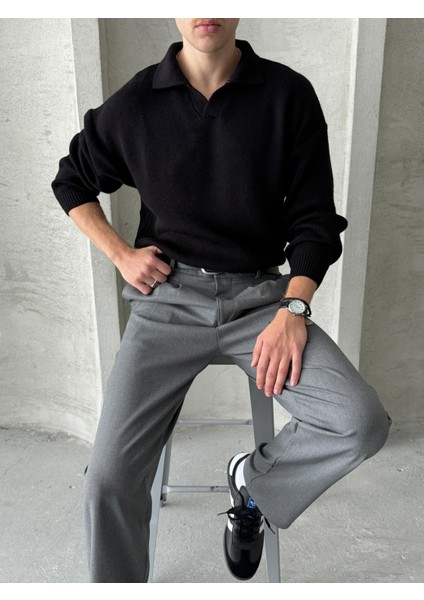 Erkek Polo Yaka Örme Oversize Kazak fırsatları