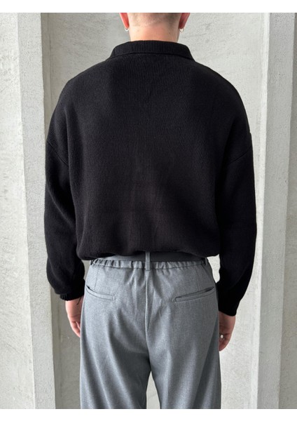 Erkek Polo Yaka Örme Oversize Kazak indirimleri