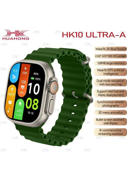 Hk10 Ultra-A 49MM 2.02" Amoled Ekran Navigasyon/Pusula/ChatGPT Destekli 3 Kordon 2024 Akıllı Saat