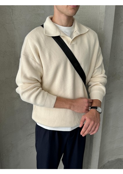 Erkek Polo Yaka Örme Oversize Kazak fiyatları