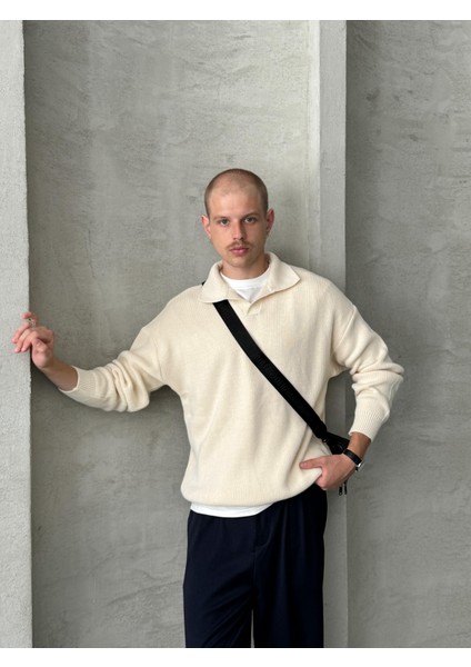 Erkek Polo Yaka Örme Oversize Kazak modelleri