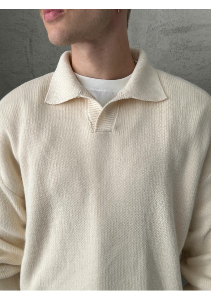 Erkek Polo Yaka Örme Oversize Kazak fırsatları