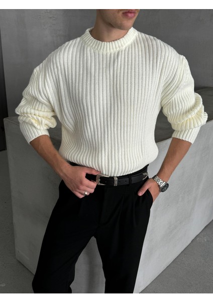 Erkek Fitilli Örme Oversize Kazak