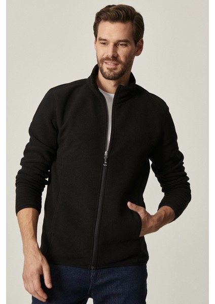 Erkek Siyah Anti-pilling Tüylenme Yapmayan Standart Fit Dik Bato Yaka Sweatshirt Polar Ceket fiyatları