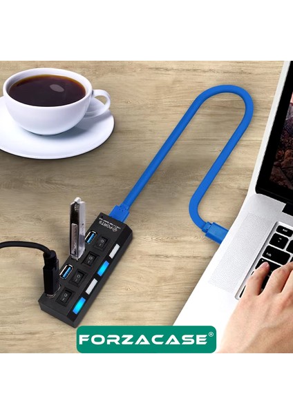 Işıklı Düğmeli 4 Port USB 3.0 Port Çoğaltıcı Hub Switch - FC800