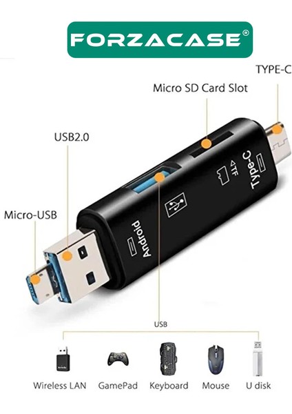 USB 3.0 Type C Micro USB Kart Okuyucu 3in1 USB Otg Sd - FC801