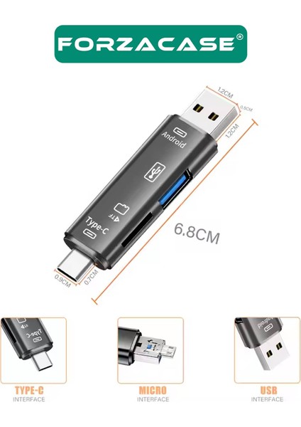 USB 3.0 Type C Micro USB Kart Okuyucu 3in1 USB Otg Sd - FC801