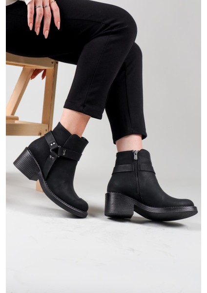ANETA Fermuarlı Kısa Kadın Bot SİYAH