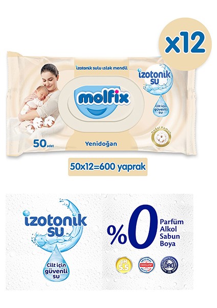 Natural Aylık Paket Bebek Bezi 1 Numara Yenidoğan 168 Adet + Molfix Izotonik Islak Mendil Ferah Temizlik 720 Adet