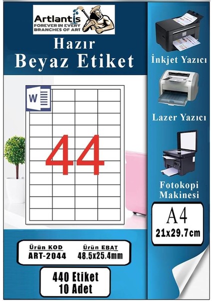 A4 Hazır Etiket 48.5X25.4 mm 10 Sayfa 1 Paket 44 Lü Kendinden Yapışkanlı Fotokopi Lazer Inkjet Kağıdı Yazıcılar Için Uyumlu