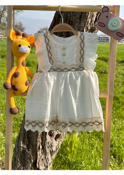 Cindy Müslin Dantel Detaylı Kız Elbise