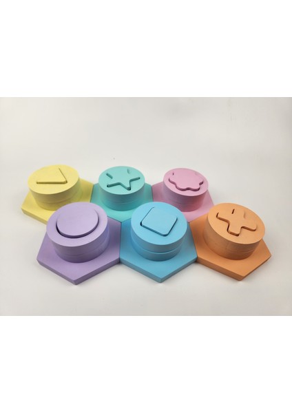 Boyalı Montessori Doğal Ahşap Eğitici Oyuncak Pastel Blok Puzzle 6'lı Set