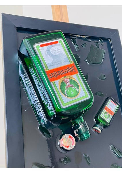 LED Işıklı Epoksi Tablo (Jagermeıster) Kırık Şişe Sanatı