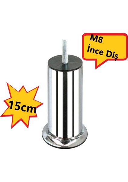 Doruk Vidalı Baza Koltuk Dolap Metal Krom Ayak , M/8, 15 Cm