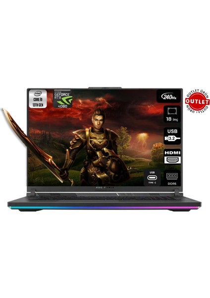 Rog Strix G18 G814JZ-N6002W-00 Intel Core I9 13980HX 32GB 1tb SSD RTX4080 18" Wqxga 240Hz W11H Taşınabilir Bilgisayar(Outlet)