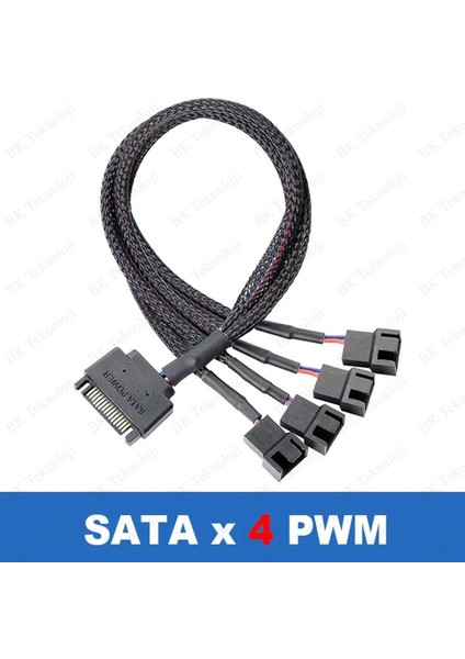 15 Pin Sata To 4 x 3pin-4pin Pmw 12V Pc Kasa Fanı Güç Adaptör Kablosu