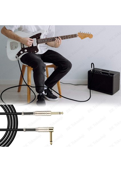 Yüksek Kalite 6.35MM Mono Düz - 6.35MM 1/4 Inç Erkek Dik Açı Ses Kablosu 1,5 Metre indirimleri