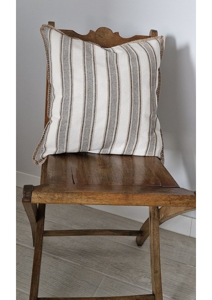 43 x 43 Ön Kahve Çizgili Arkası Düz Ham Keten Kırlent