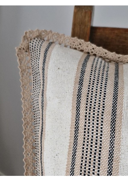 43 x 43 Ön Kahve Çizgili Arkası Düz Ham Keten Kırlent fiyatları