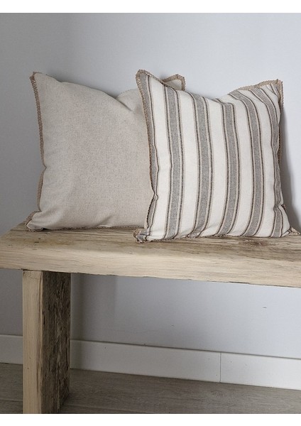 43 x 43 Ön Kahve Çizgili Arkası Düz Ham Keten Kırlent fırsatları