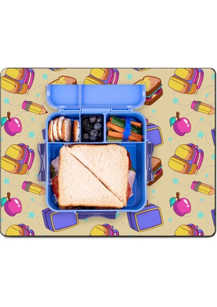 School Sandviç, Elma Temalı Sıvı Geçirmez Beslenme Matı Kaymaz Yıkanabilir Okul Yemek Pad 35X45CM