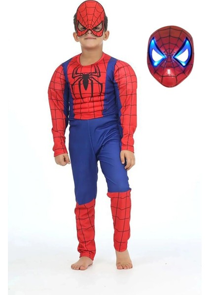 Spiderman Kostümü Kaslı Çocuk Işıklı Maskeli Örümcek Adam Kaslı Kostümü Maskeli Parti Kıyafeti